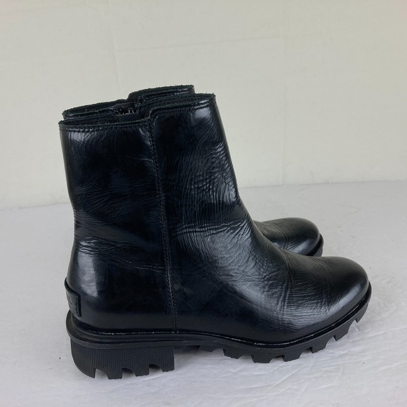 Sorel Womens Sz 6 Black Oiled Leather Lug Sole Ankle Boots Side Zip Block Heel - Picture 5 of 10